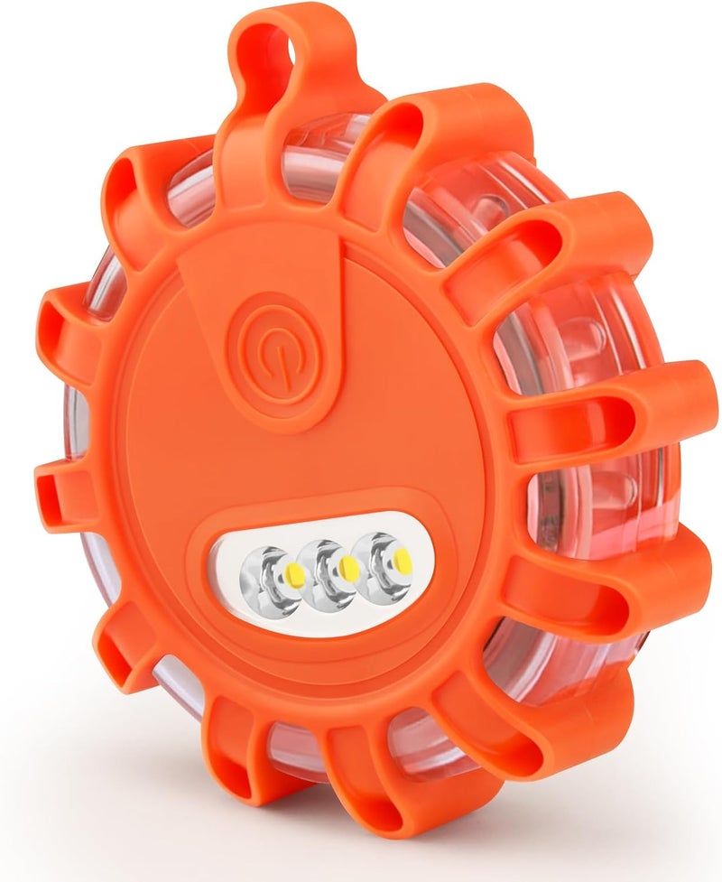 AK LED Road Flares Rechargeable Safety Flashing Warning Light Roadside Emergency Disc Beacon Kit for Vehicles Boats with Magnetic Base & Hook & USB Charging Cables (1 Pack) - Image 5